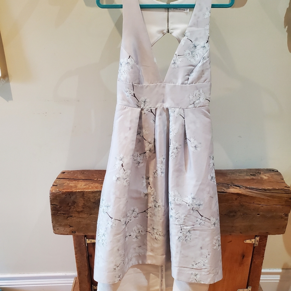High low open back cherry blossom dress